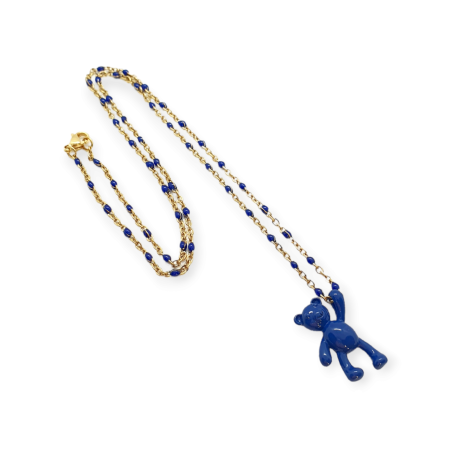 necklace goldchain with blue beads and blue bear3